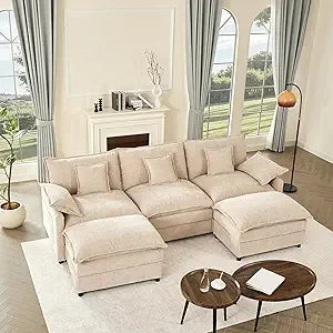 108 Inch U Shaped Three Seater Sofa Movable Ottoman