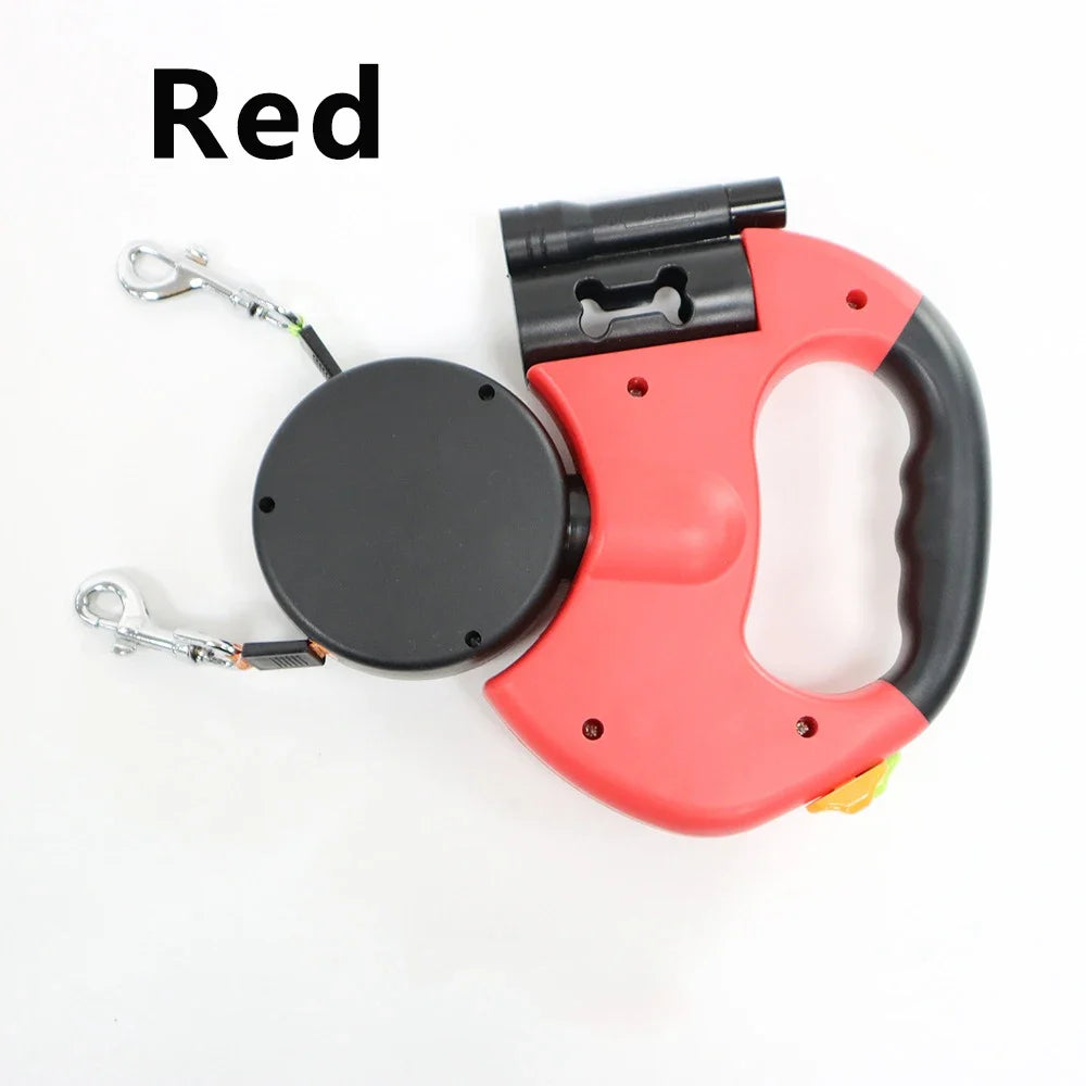 Retractable Dual Dog Leash LED Light No Tangle 360 Swivel