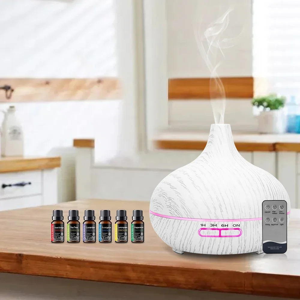 550ml Wood Grain Oil Diffuser With Remote Auto Shut Off