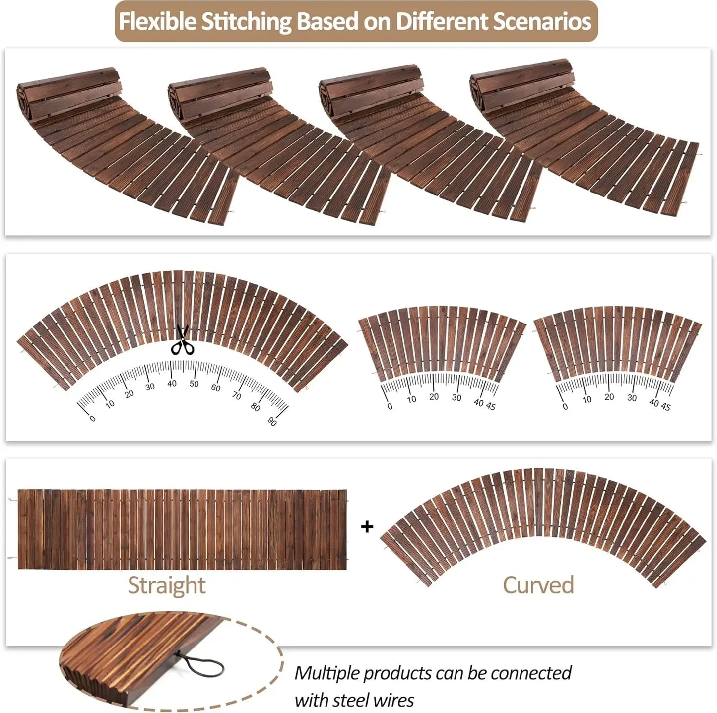 8 Foot Wooden Garden Pathway Curved Outdoor Walkway Cedar