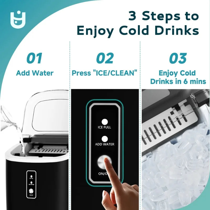 EUHOMY Countertop Ice Maker 26 Lbs Bullet Ice Self Cleaning