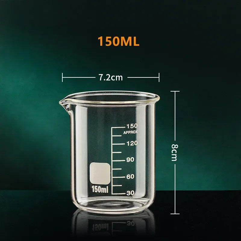 Glass Measuring Cup Set 50 100 150 250 500 1000 Milliliters Heat Resistant High Borosilicate Clear Graduated Beaker
