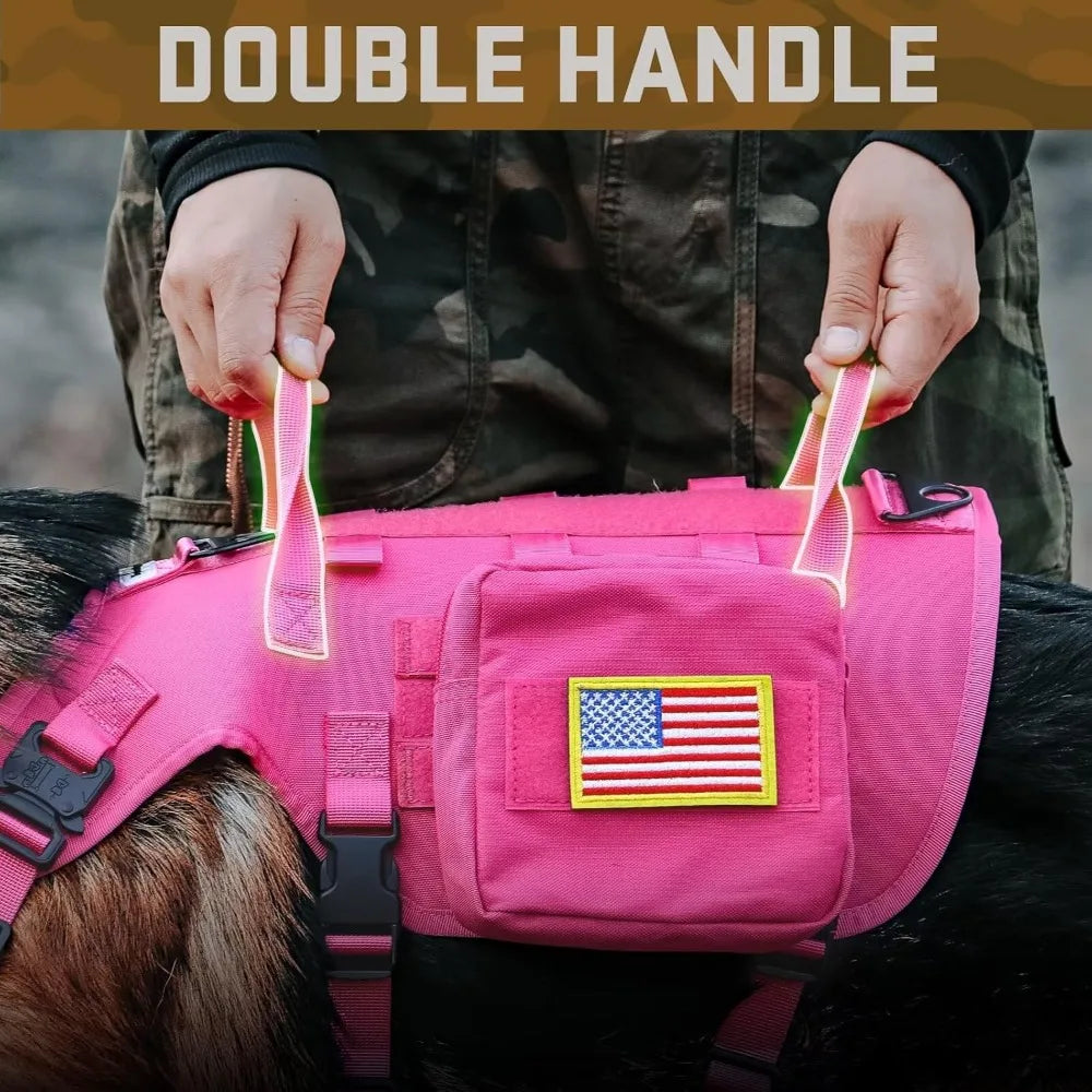 Pink Tactical Dog Harness for Large Dogs with Bungee Leash