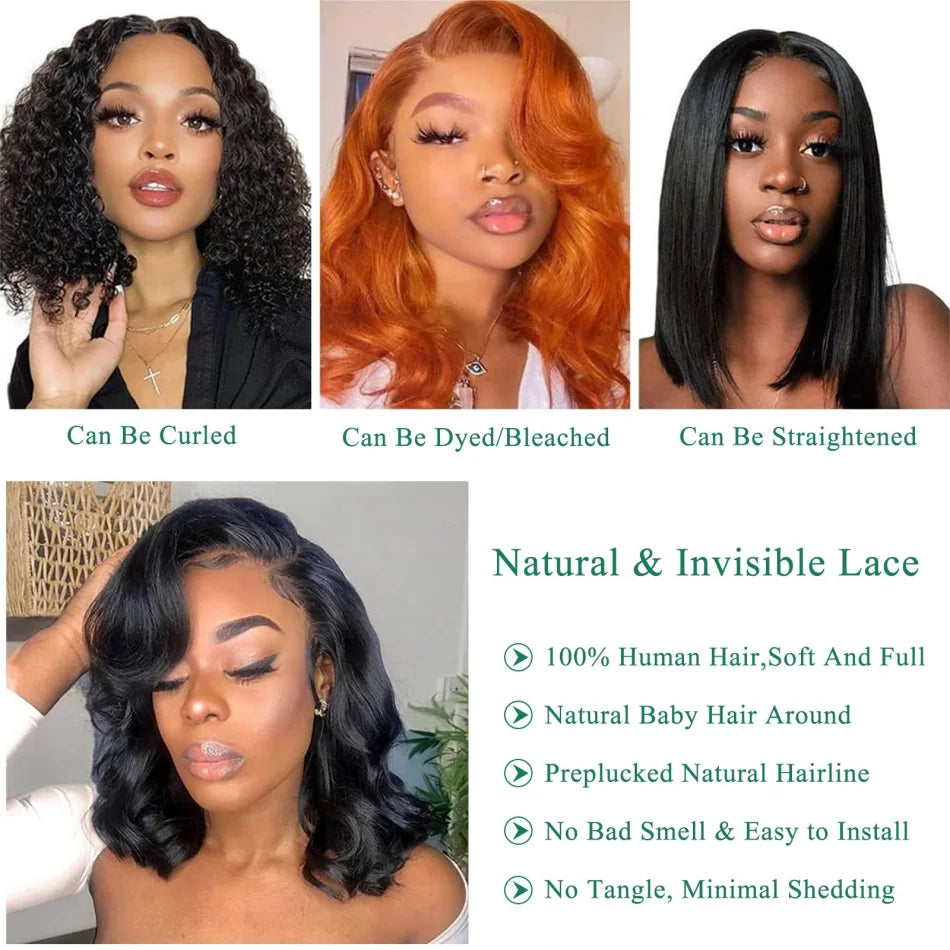 Wear And Go Glueless Bob Wig Human Hair Short Body Wave Lace Front 4X4 HD Lace Closure Wig For Women Brazilian Remy Hair