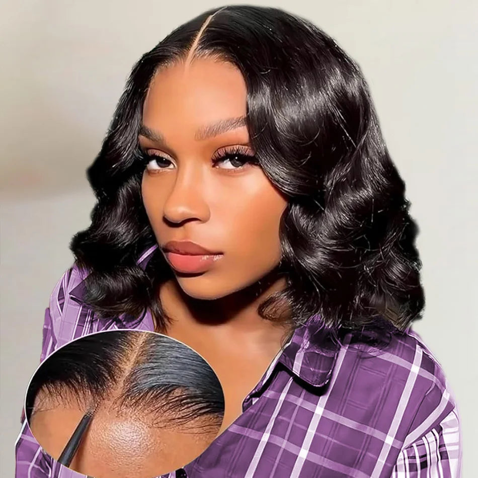 Wear And Go Glueless Bob Wig Human Hair Short Body Wave Lace Front 4X4 HD Lace Closure Wig For Women Brazilian Remy Hair