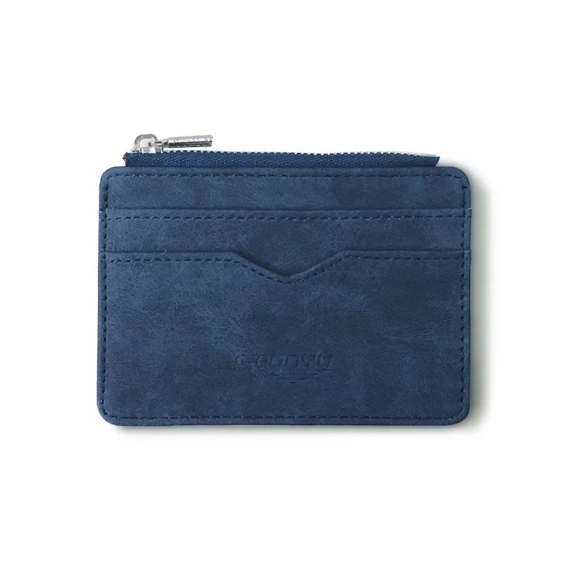 Mens Slim Card Wallet Matte Leather Retro Style Multi Card Holder Frosted Fabric Finish Transparent Coin Pocket