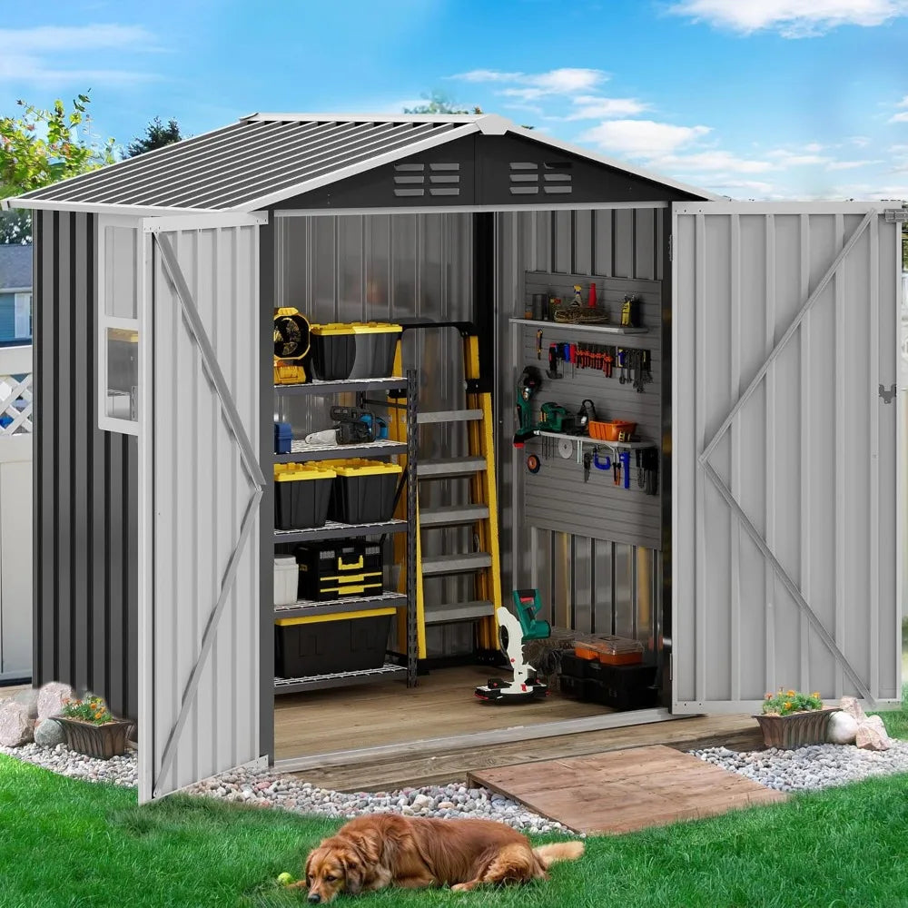 6x4ft Metal Outdoor Storage Shed With Window Lockable Steel