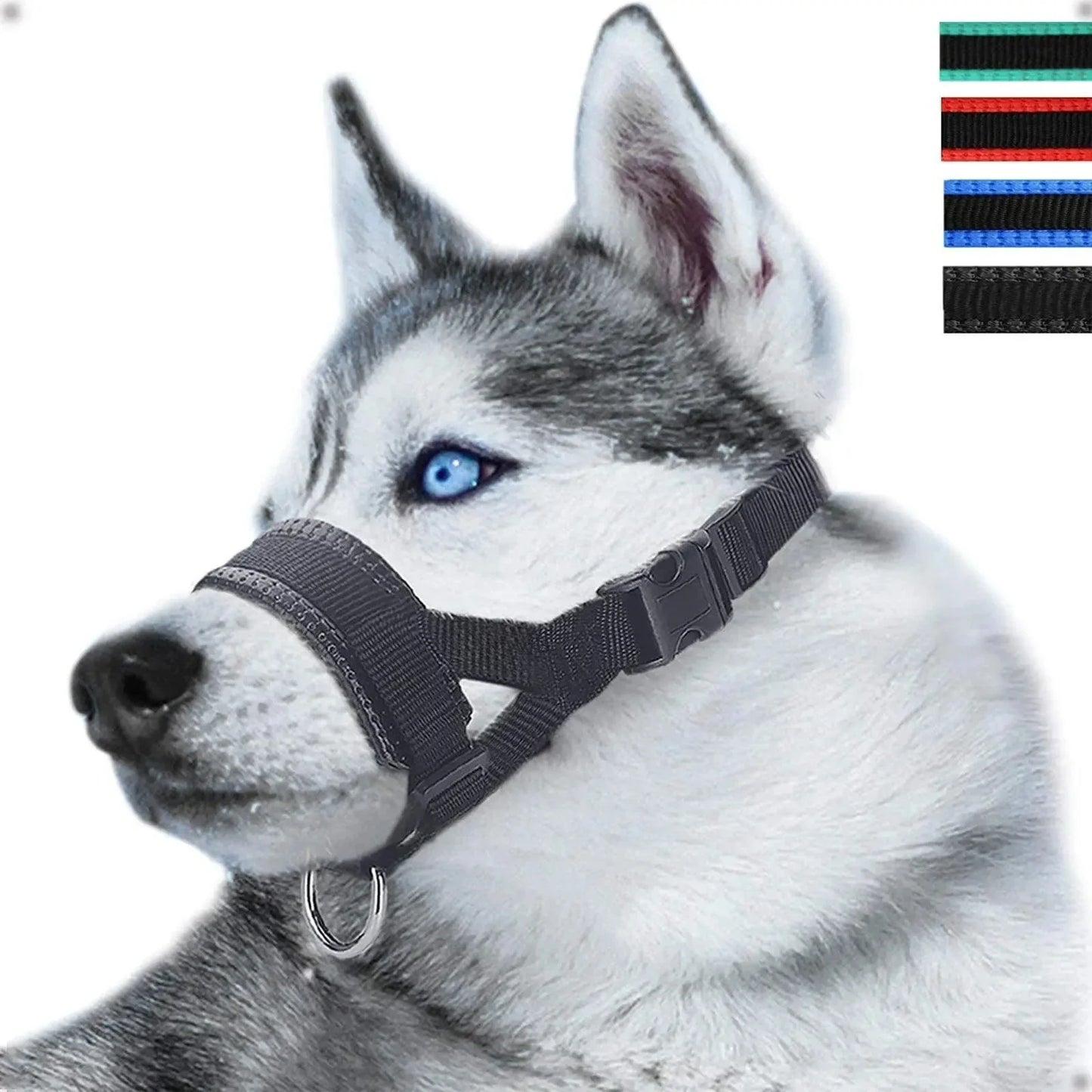 Breathable Nylon Dog Muzzle Anti Bark Collar With Stripes
