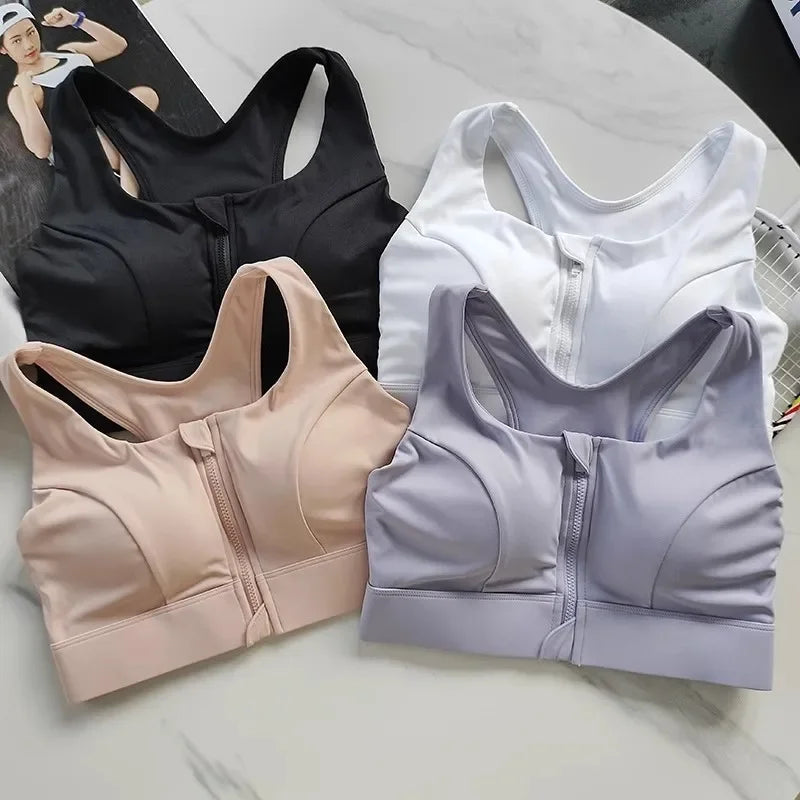 High Impact Front Zipper Sports Bra For Women Shockproof Quick Dry Yoga Top Fitness Vest Underwear