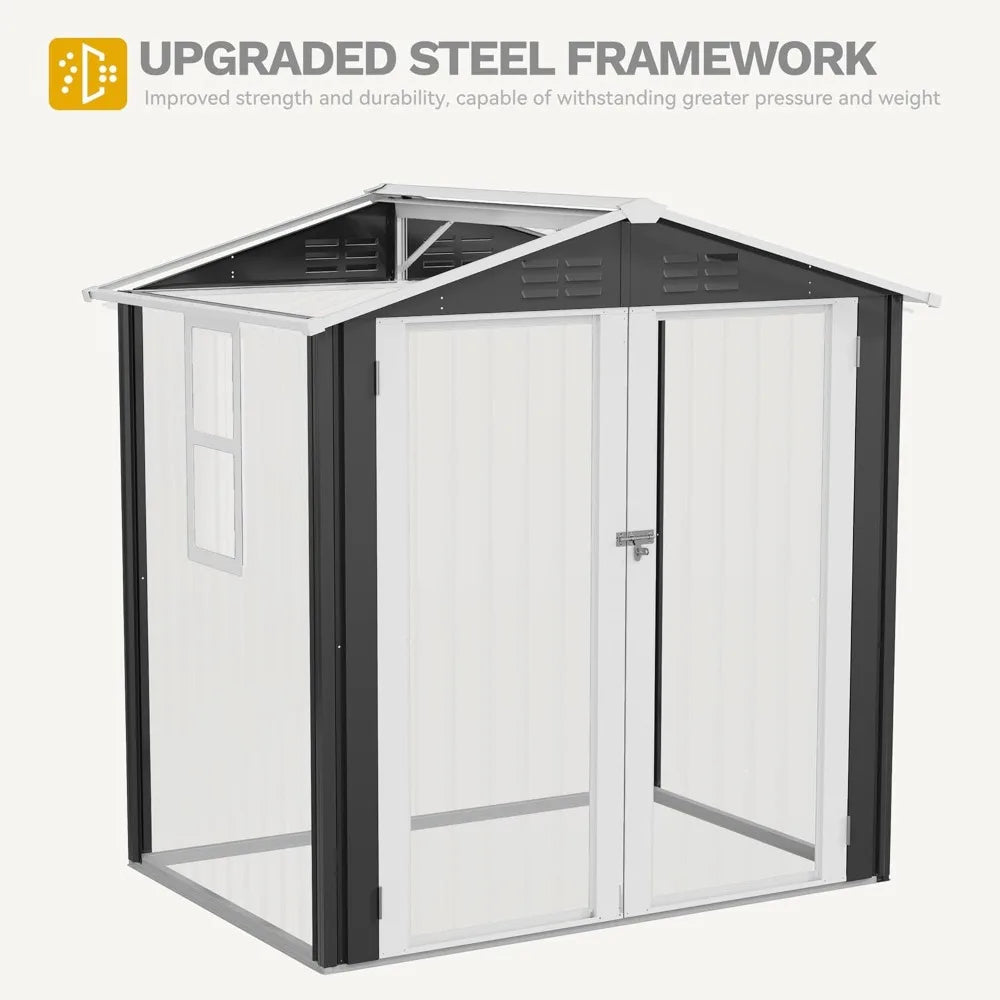 6x4ft Metal Outdoor Storage Shed With Window Lockable Steel