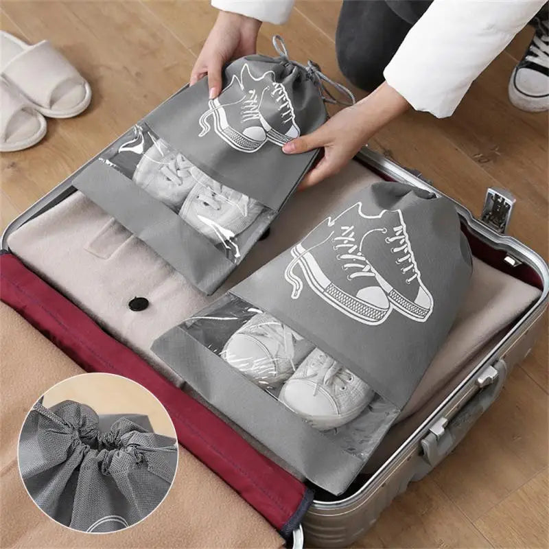 5 Or 10 Pcs Shoes Storage Bag Closet Organizer Non Woven Travel Portable Waterproof Hanging Bag With Pocket