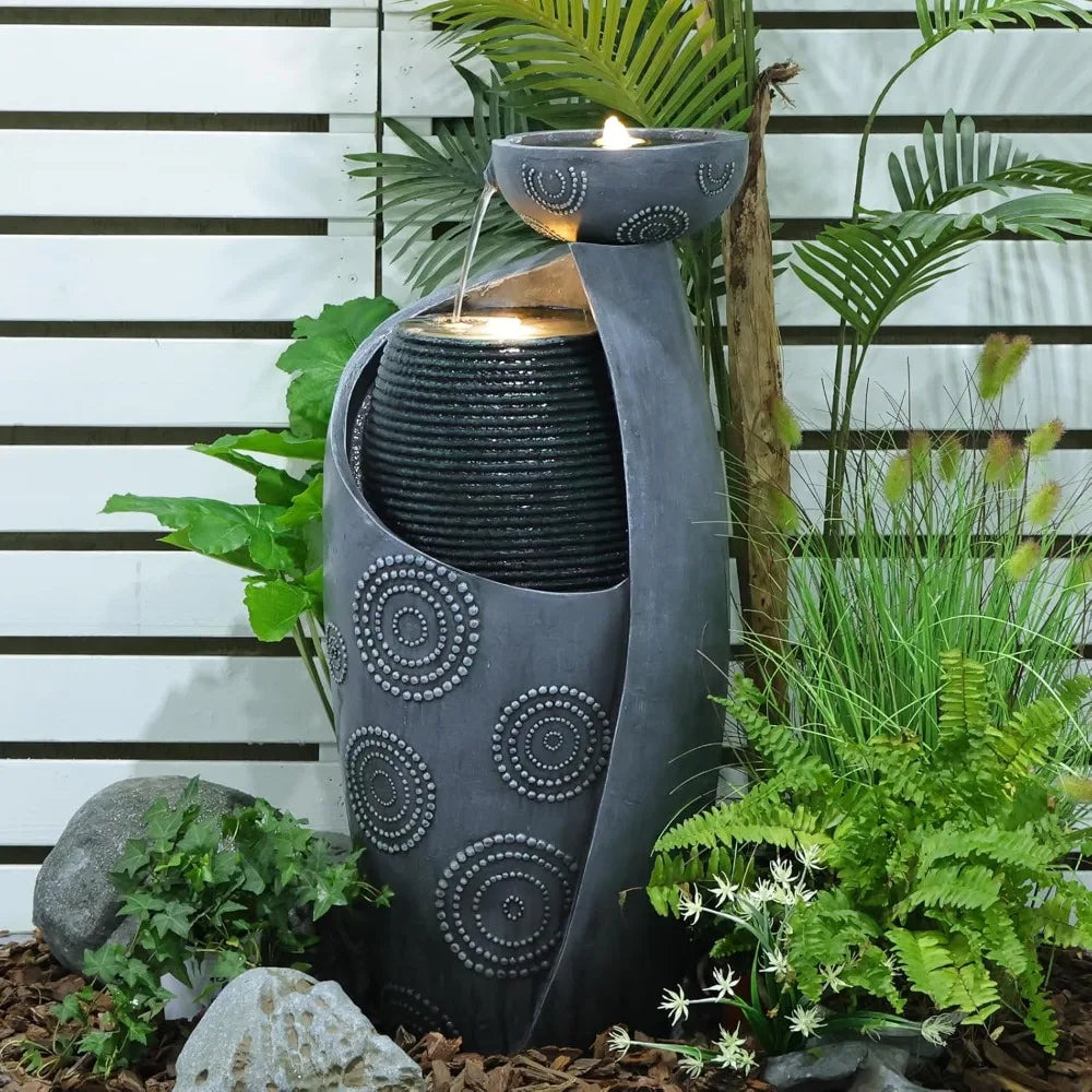 Vase Outdoor Water Fountain Jar Waterfall 31.4 LED Lights