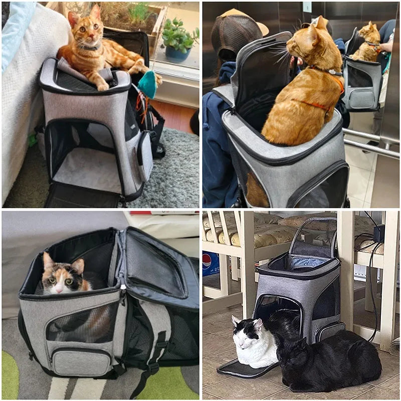 Breathable Cat Carrier Backpack Foldable Travel Bag For Cats And Dogs Expandable Large Capacity