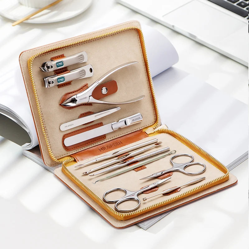 MR Green Manicure Set 12 In 1 Function Kit Leather Case
