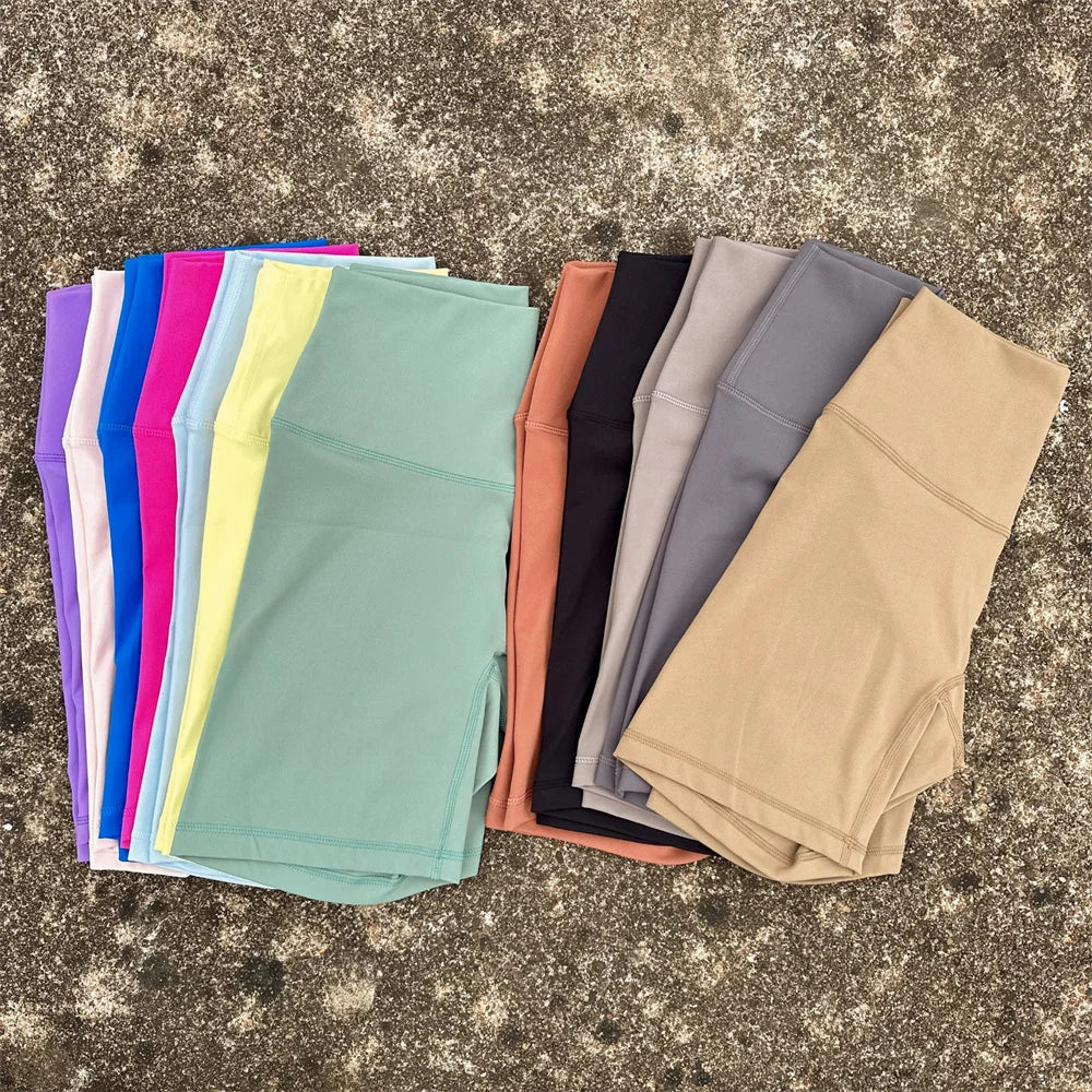 Solid Color High Waist Yoga Shorts Squat Proof With Pocket
