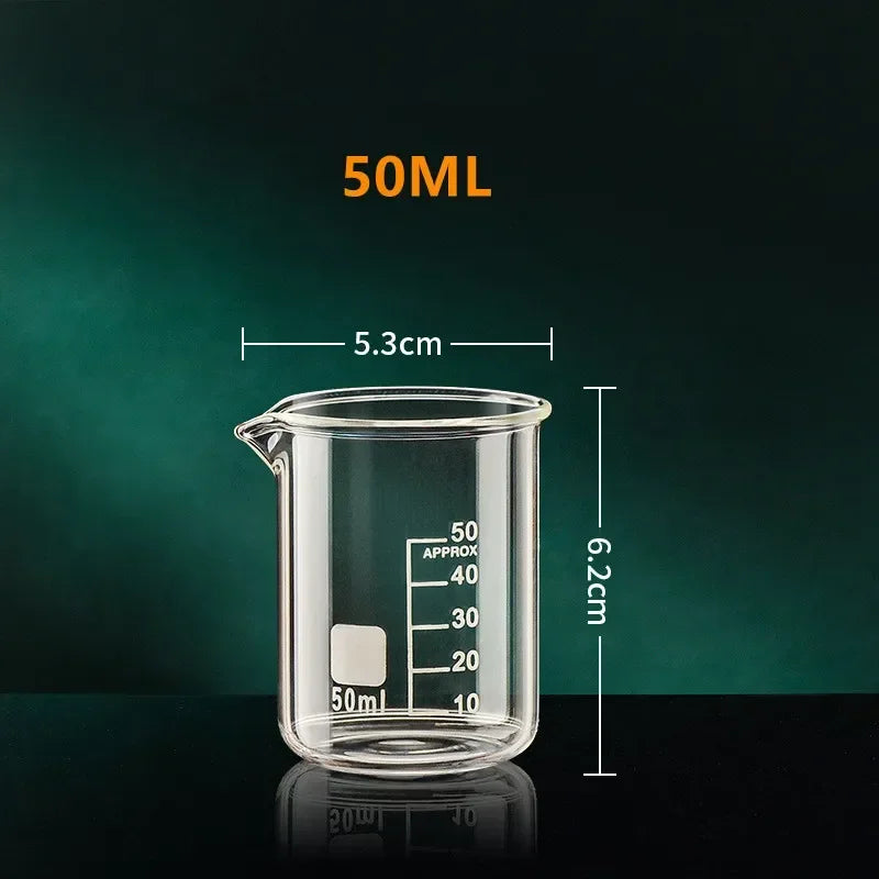 Glass Measuring Cup Set 50 100 150 250 500 1000 Milliliters Heat Resistant High Borosilicate Clear Graduated Beaker
