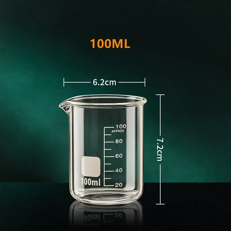 Glass Measuring Cup Set 50 100 150 250 500 1000 Milliliters Heat Resistant High Borosilicate Clear Graduated Beaker