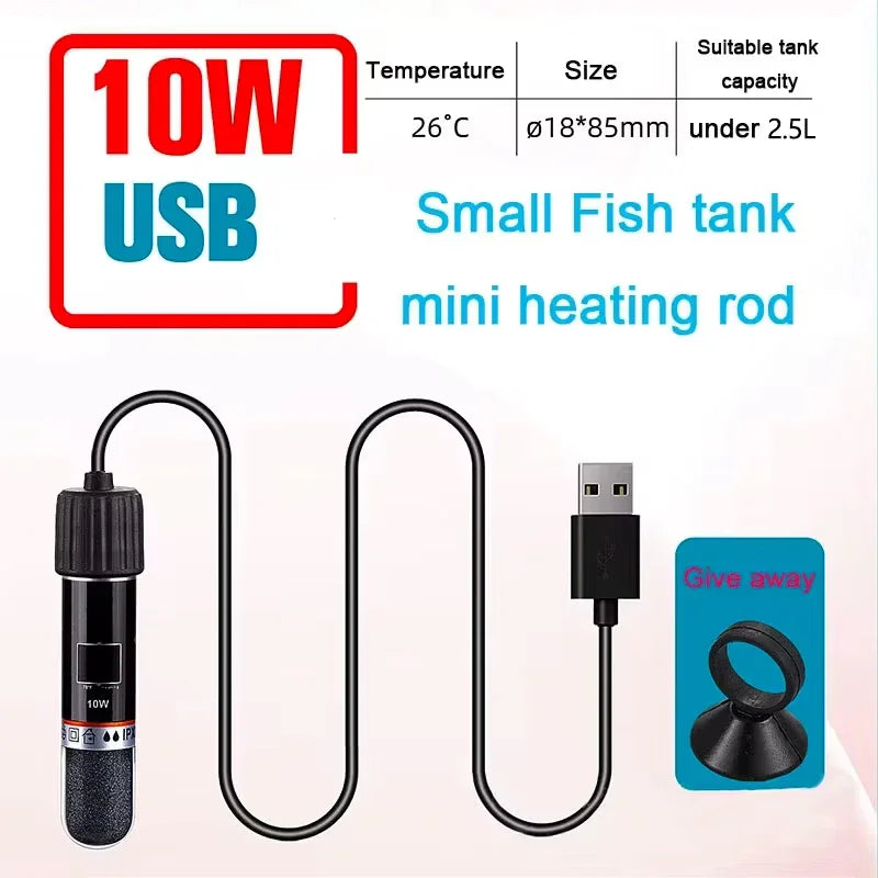 USB Mini Aquarium Heater 26C Constant Temperature 10W