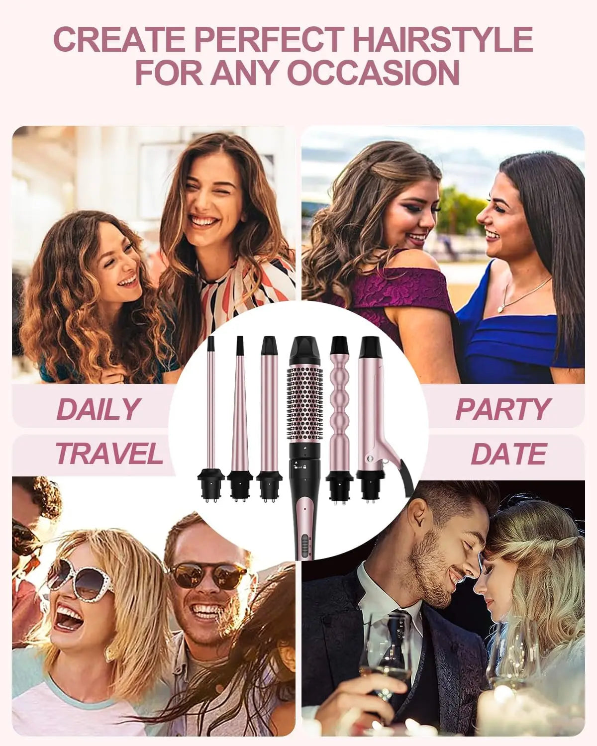 6 In 1 Curling Iron Set With Thermal Brush And Bubble Wand