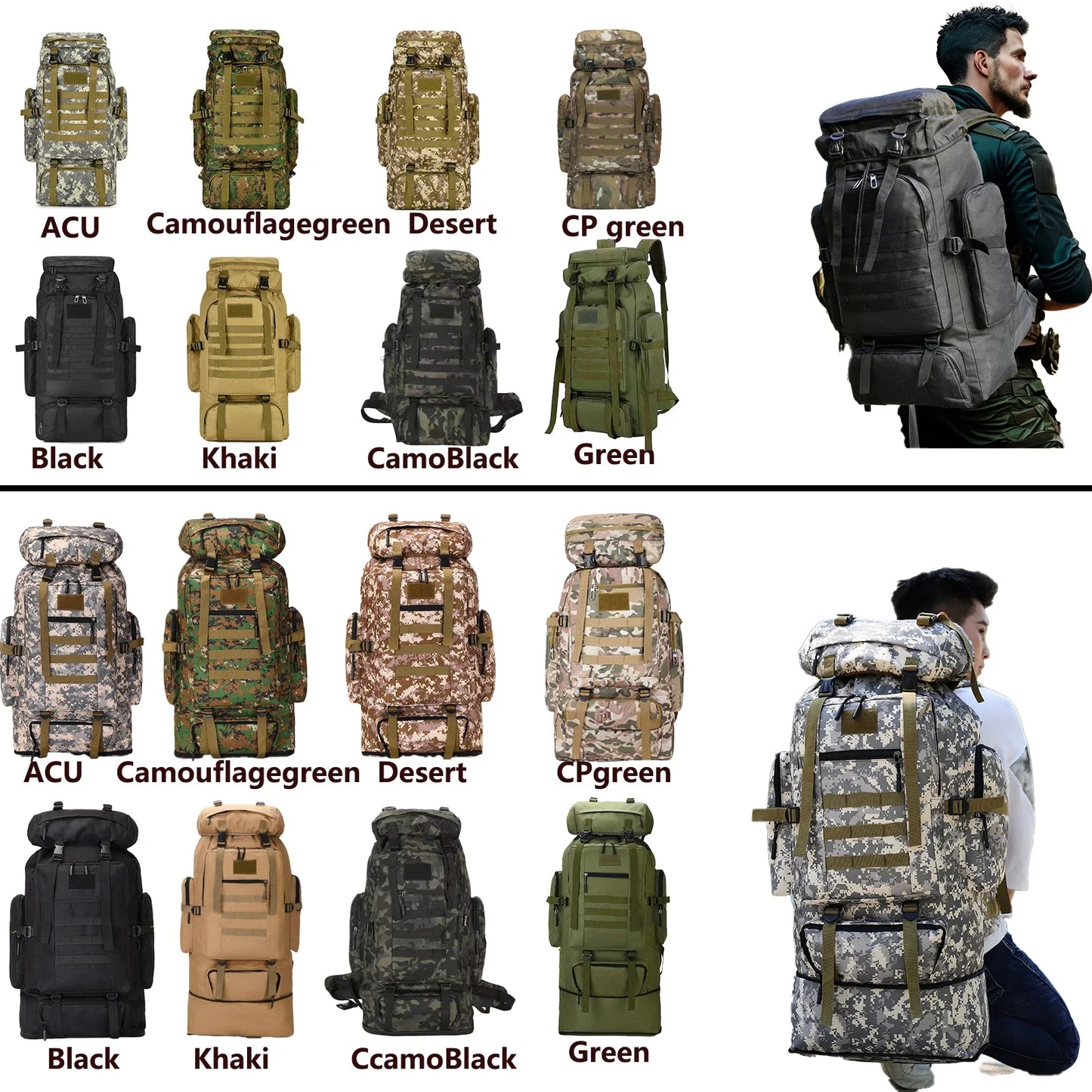 80L To 100L Mountaineering Backpack Climbing Bag Tactical Large Outdoor Hiking Camping Travel