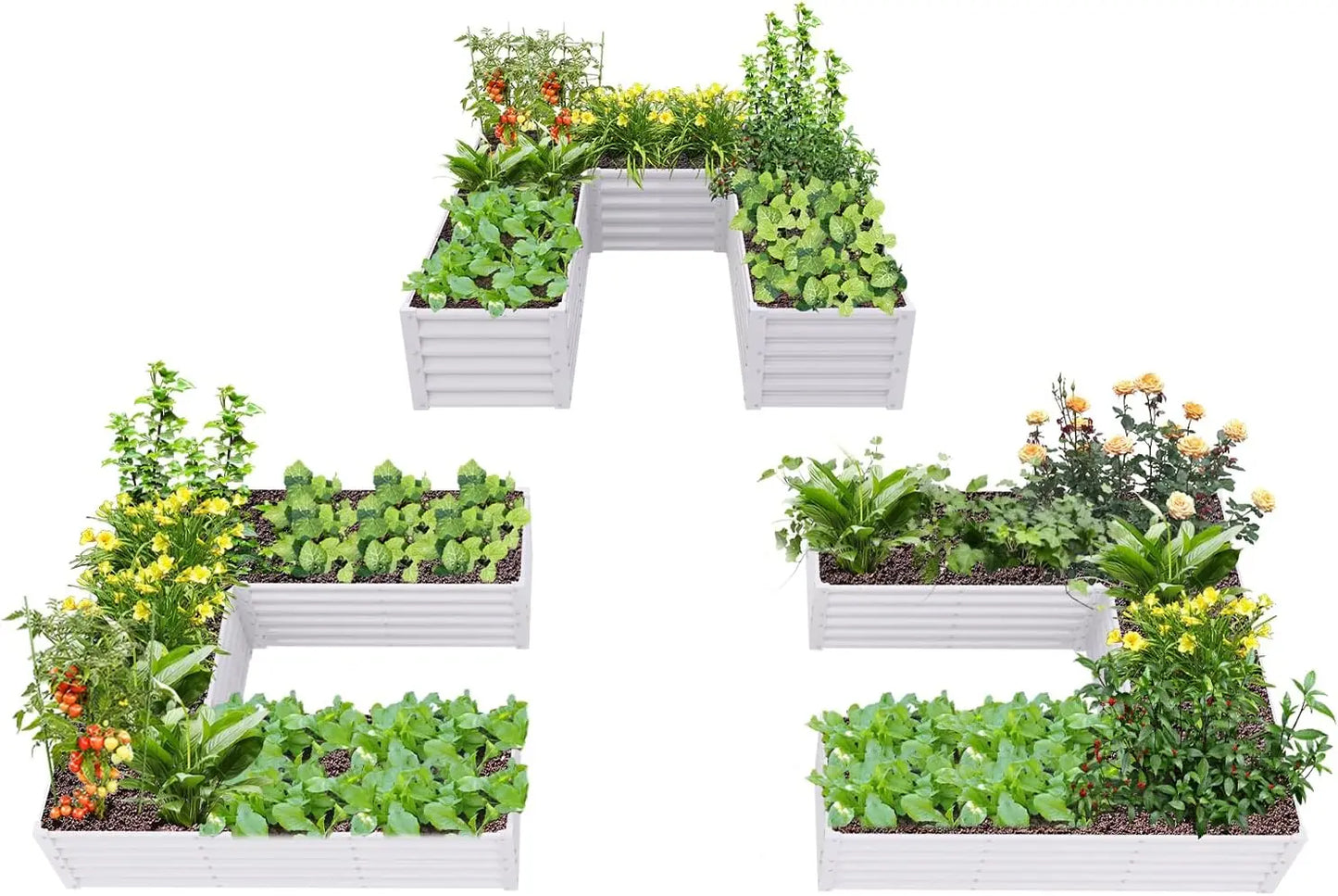 Anleolife 2 Set L Shaped Galvanized Garden Beds 74x74x18in