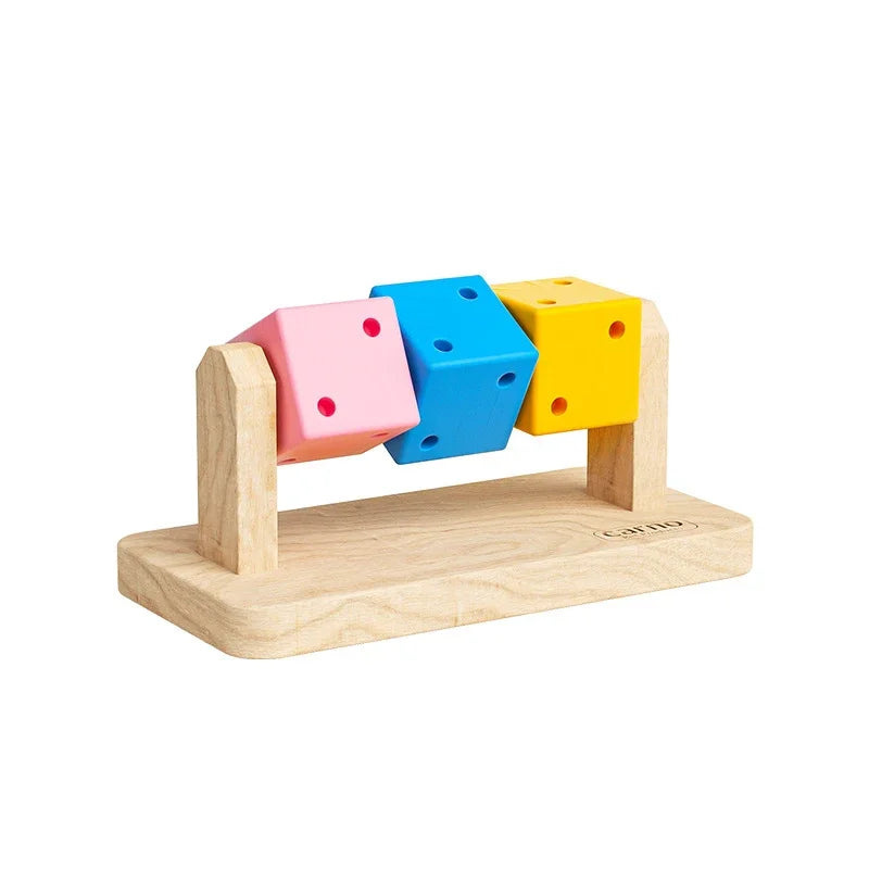 Colorful Wooden Rubik Cube Interactive Chewing Toy for Birds
