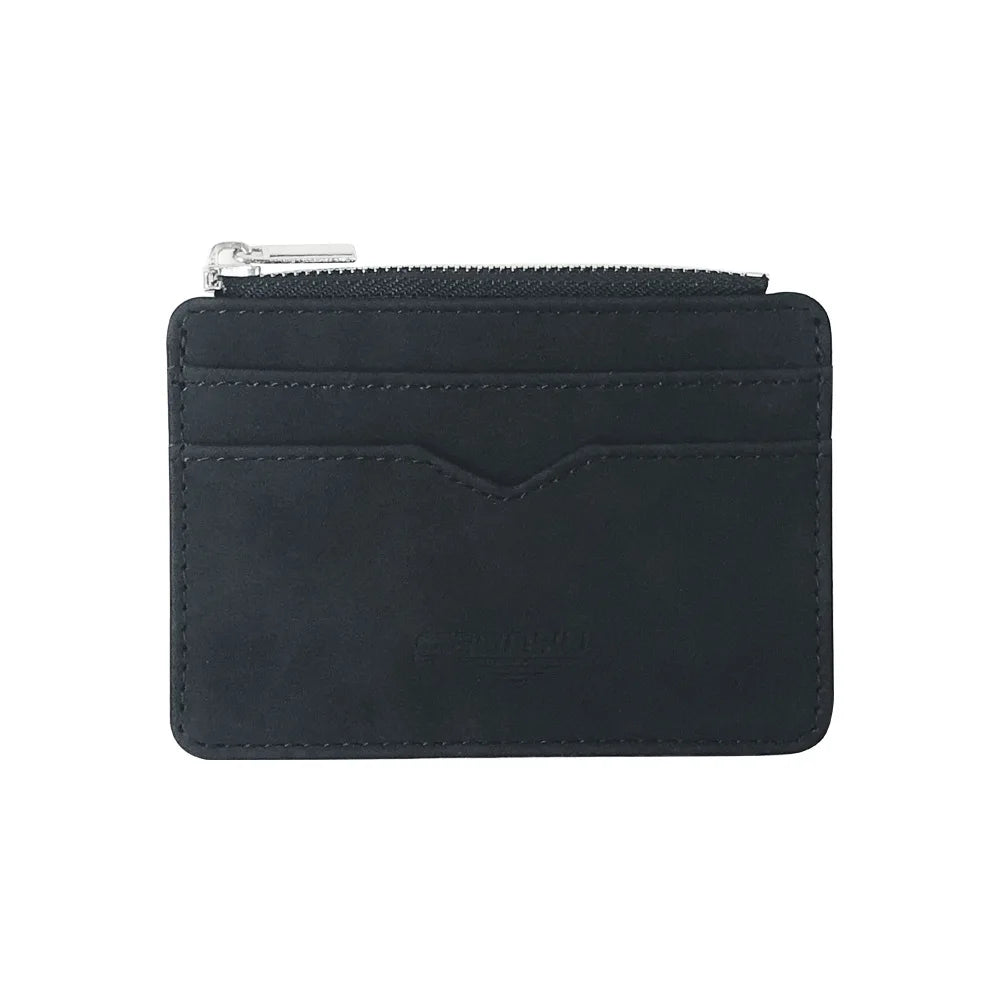 Mens Slim Card Wallet Matte Leather Retro Style Multi Card Holder Frosted Fabric Finish Transparent Coin Pocket