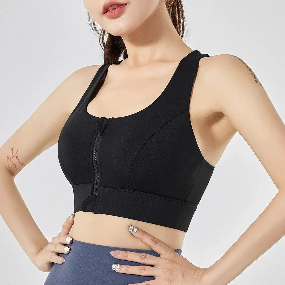 High Impact Front Zipper Sports Bra For Women Shockproof Quick Dry Yoga Top Fitness Vest Underwear