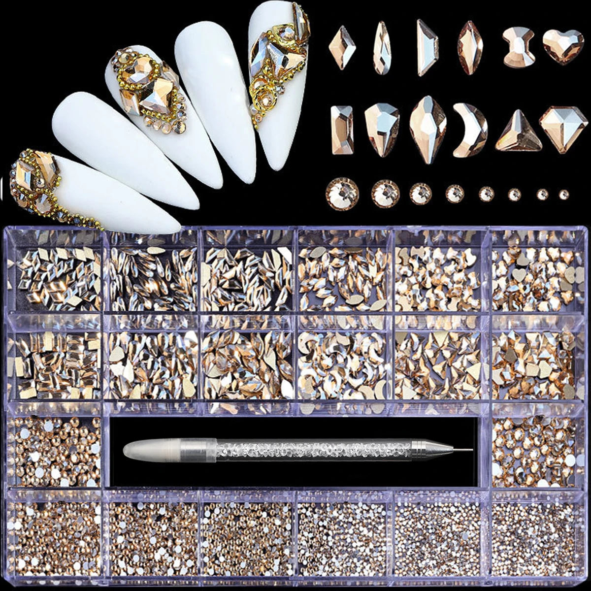 21 Grid Nail Art Diamonds Flat Bottom Glass Rhinestones DIY
