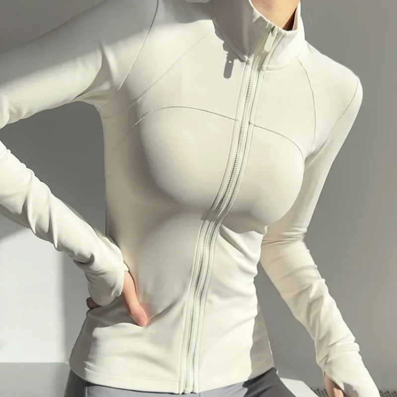 Women Zip Fitness Jacket Long Sleeve Quick Dry Sportswear Yoga Gym Breathable Sun Protective Top