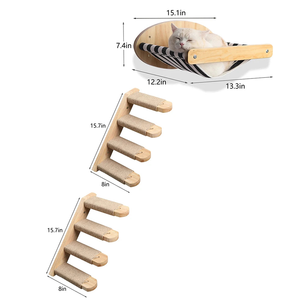 Wooden Wall Mounted Cat Hammock And Scratching Posts