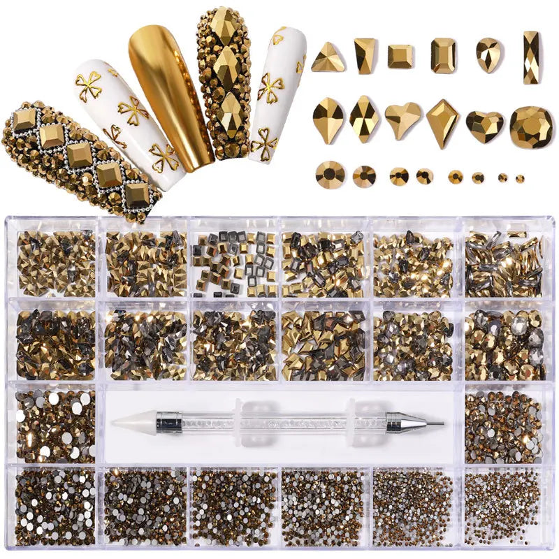 21 Grid Nail Art Diamonds Flat Bottom Glass Rhinestones DIY