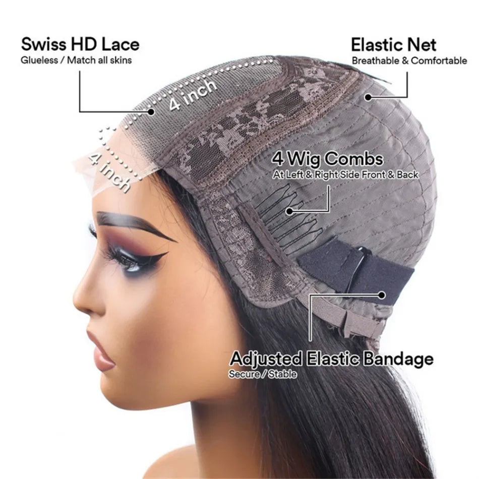 Wear And Go Glueless Bob Wig Human Hair Short Body Wave Lace Front 4X4 HD Lace Closure Wig For Women Brazilian Remy Hair