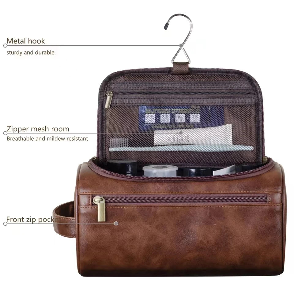 PU Leather Toiletry Bag for Men and Women Dopp Kit Hanging Travel Toiletry Bag Large Cosmetic Bag
