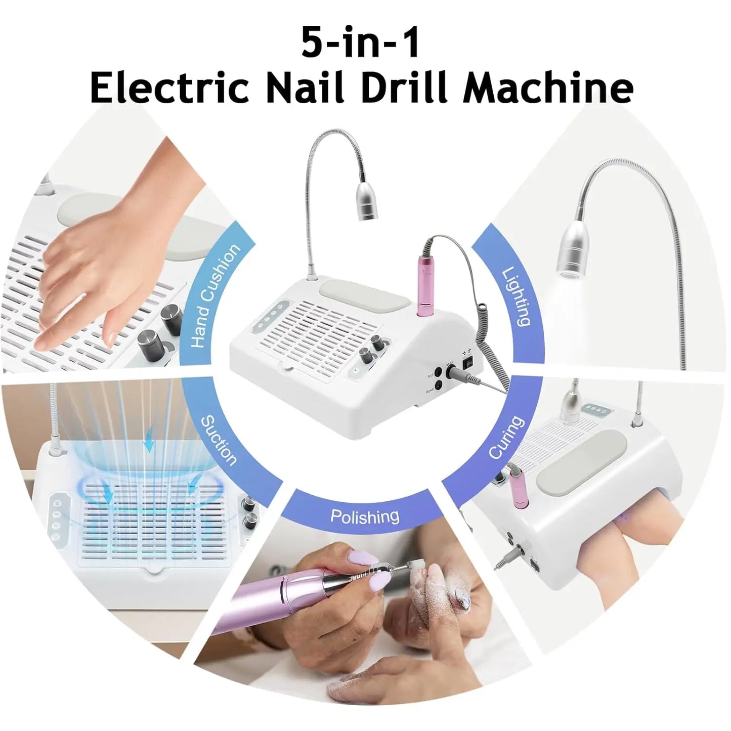 5 In 1 Nail Drill Manicure Machine 30000rpm Nail Lamp
