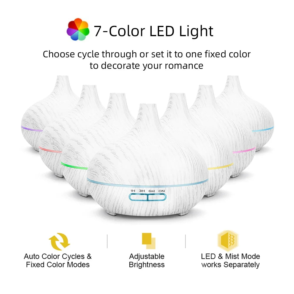 550ml Wood Grain Oil Diffuser With Remote Auto Shut Off