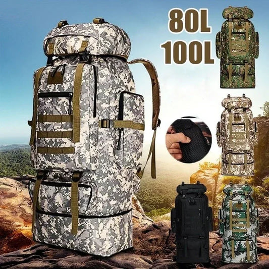 80L To 100L Mountaineering Backpack Climbing Bag Tactical Large Outdoor Hiking Camping Travel