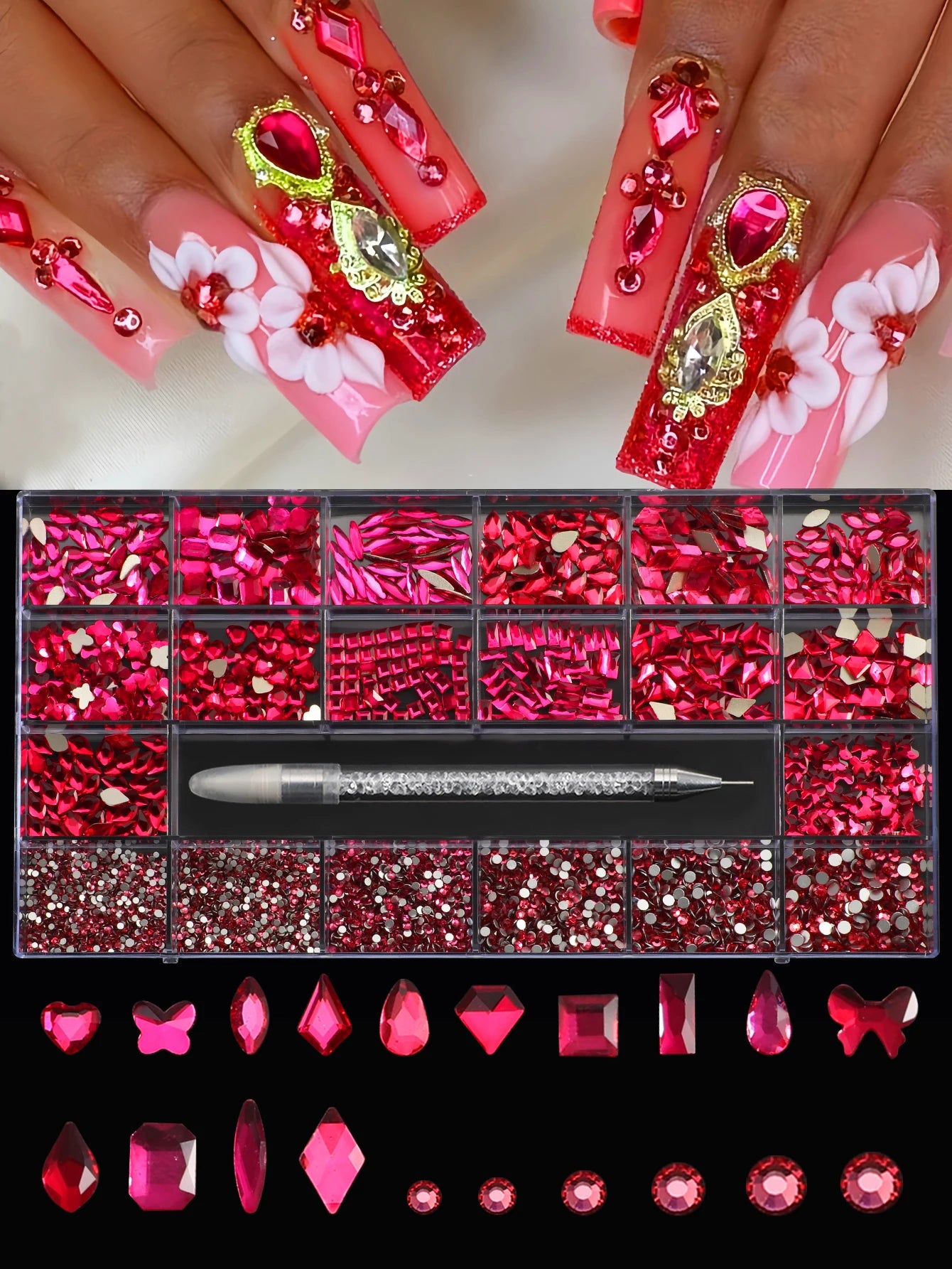 21 Grid Nail Art Diamonds Flat Bottom Glass Rhinestones DIY