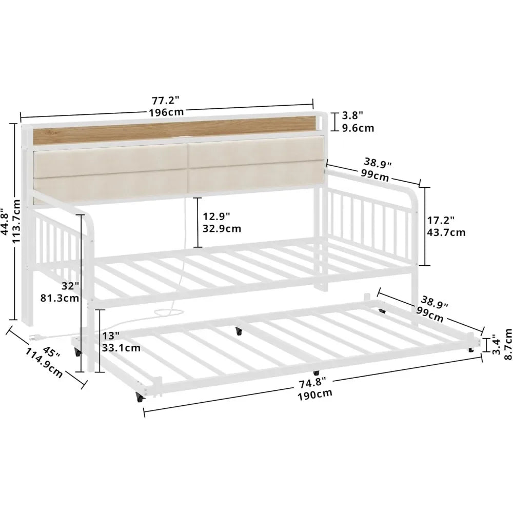 Daybed With Trundle And Metal Twin Frame Headboard Charging