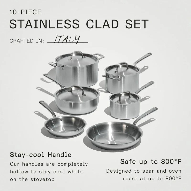 10 Piece Stainless Steel Cookware Set 5 Ply Clad With Lids
