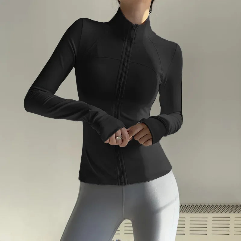 Women Zip Fitness Jacket Long Sleeve Quick Dry Sportswear Yoga Gym Breathable Sun Protective Top