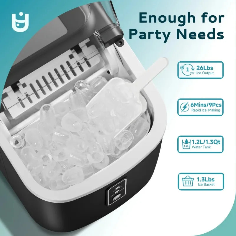 EUHOMY Countertop Ice Maker 26 Lbs Bullet Ice Self Cleaning