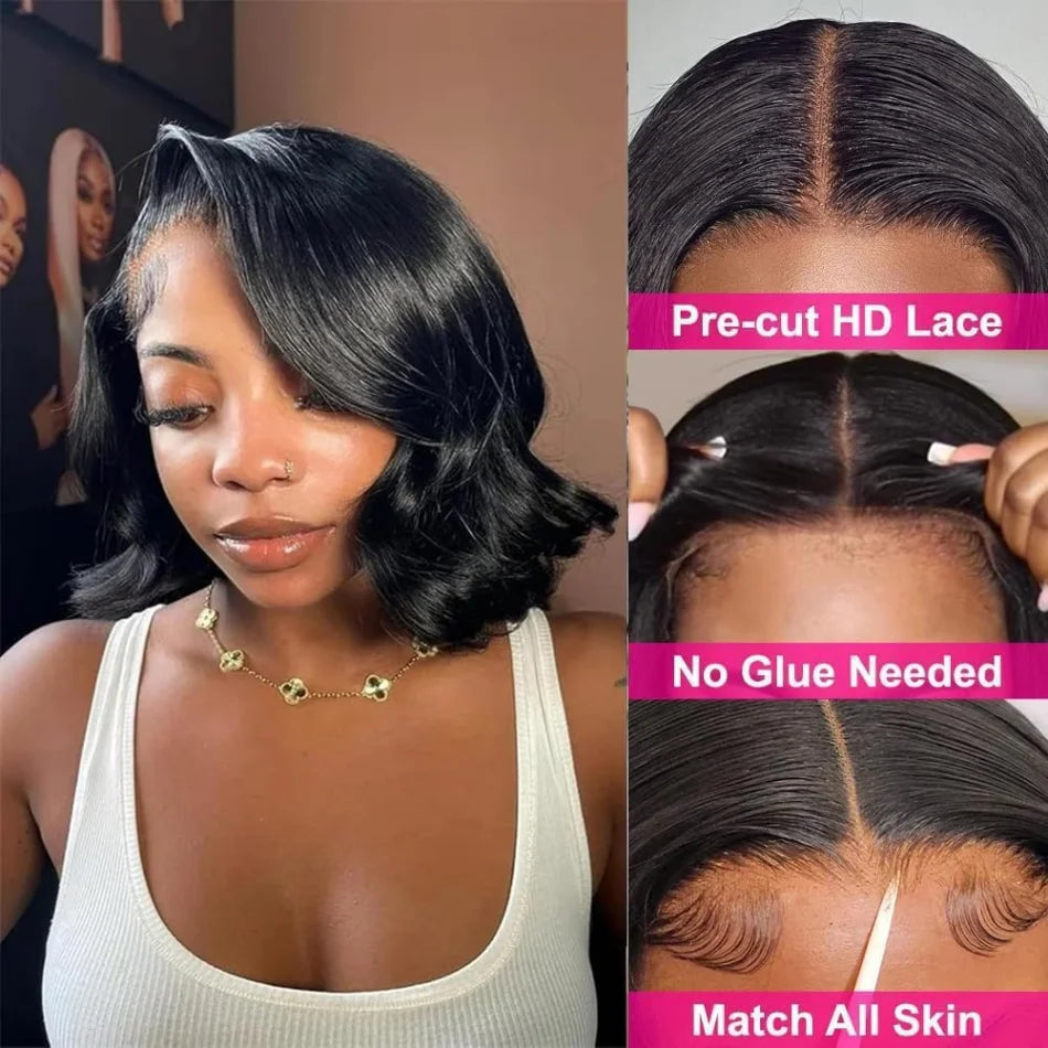 Wear And Go Glueless Bob Wig Human Hair Short Body Wave Lace Front 4X4 HD Lace Closure Wig For Women Brazilian Remy Hair