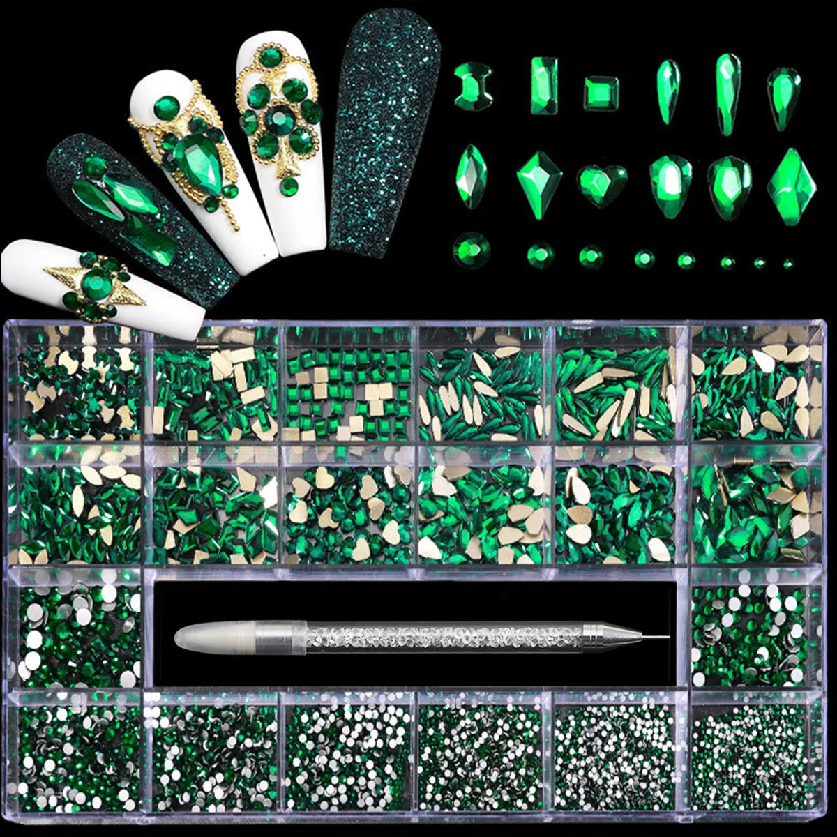 21 Grid Nail Art Diamonds Flat Bottom Glass Rhinestones DIY