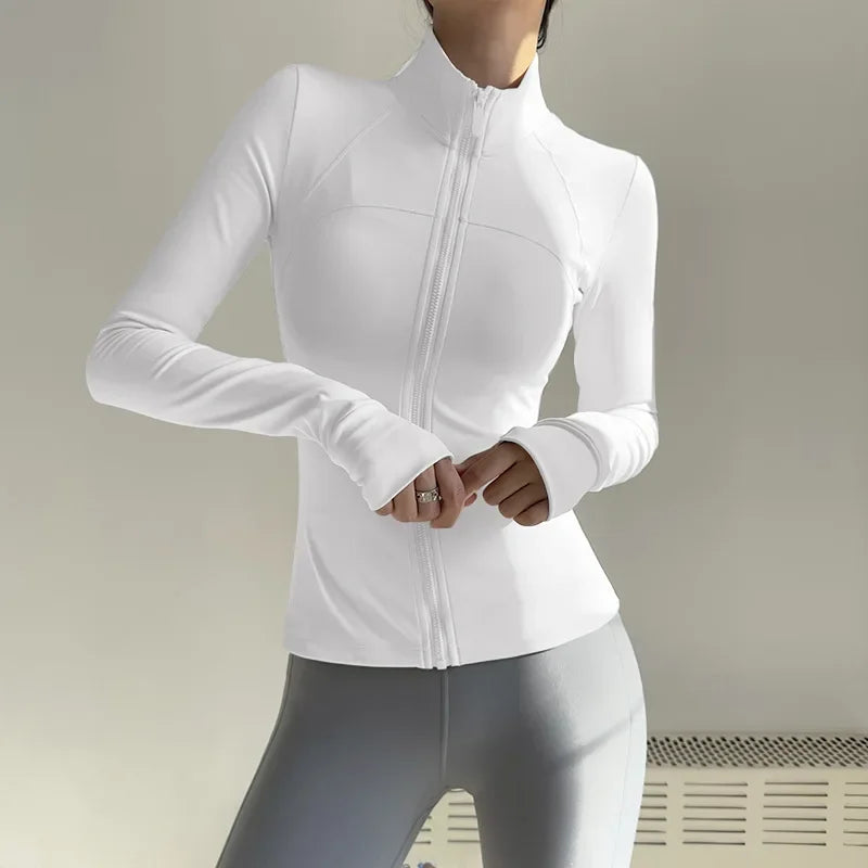Women Zip Fitness Jacket Long Sleeve Quick Dry Sportswear Yoga Gym Breathable Sun Protective Top