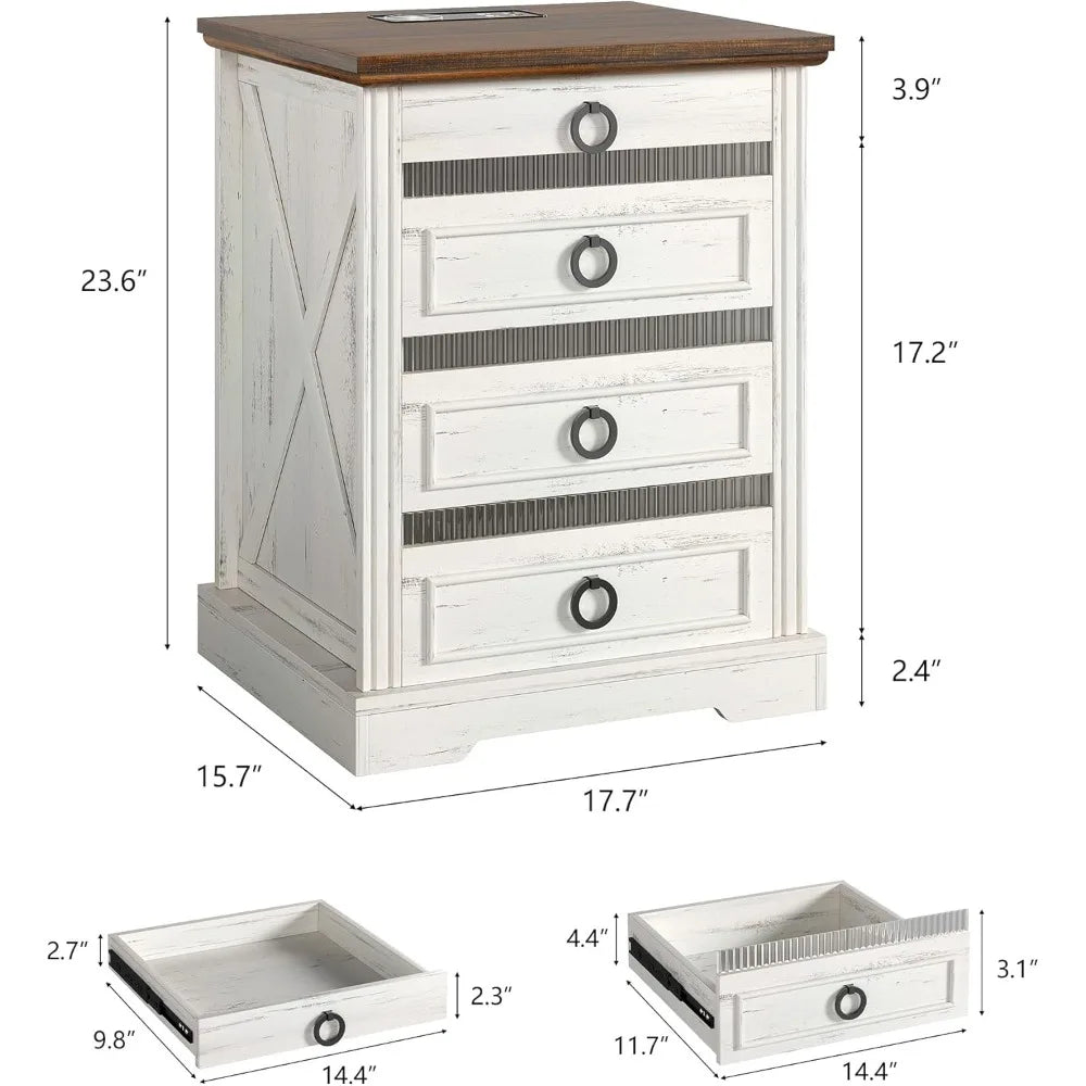 Farmhouse Nightstand With Gun Drawer LED Sensor Light