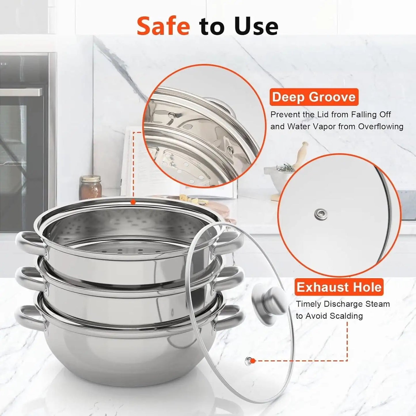 11 Inch Stainless Steel Steamer Pot 3 Tier With Lid