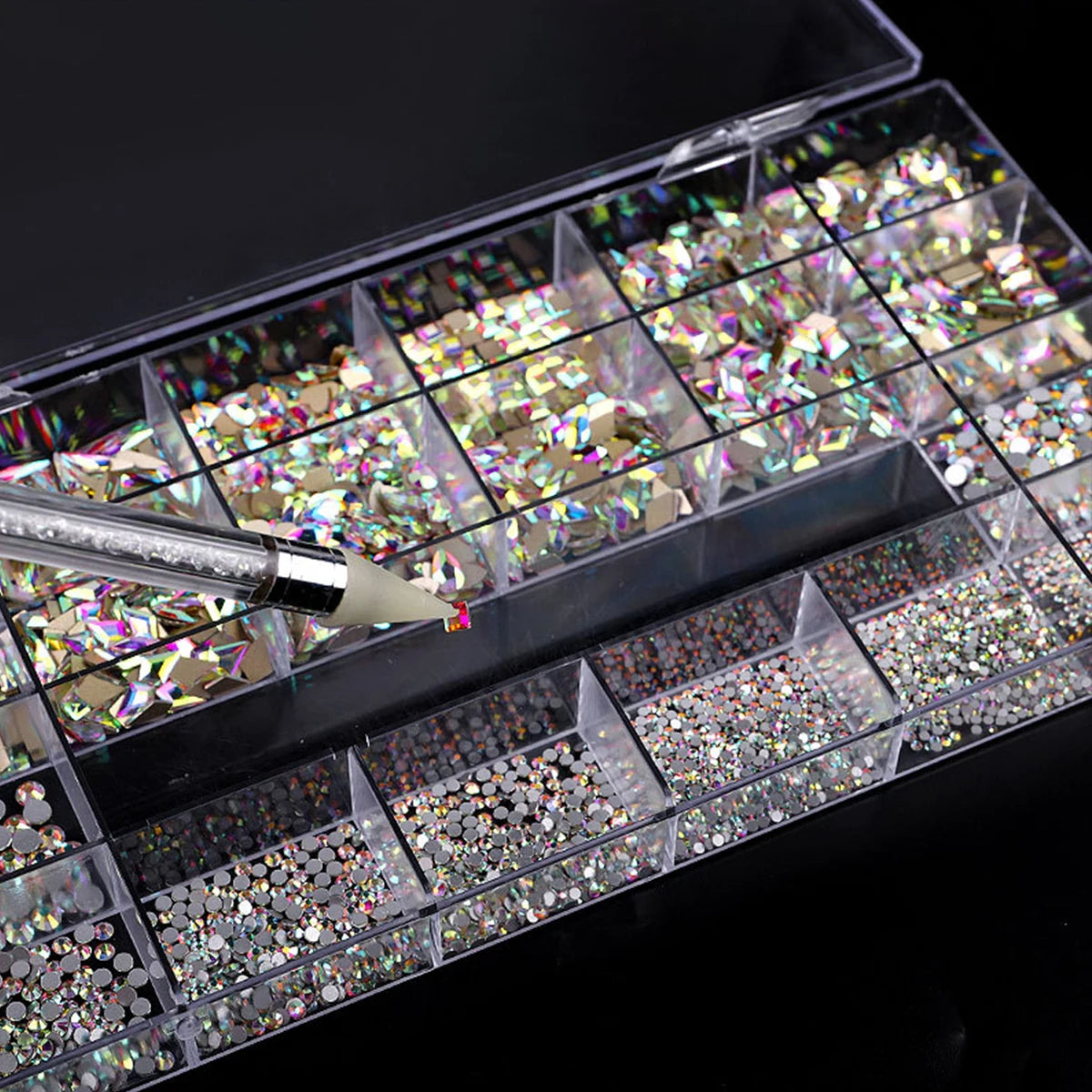 21 Grid Nail Art Diamonds Flat Bottom Glass Rhinestones DIY