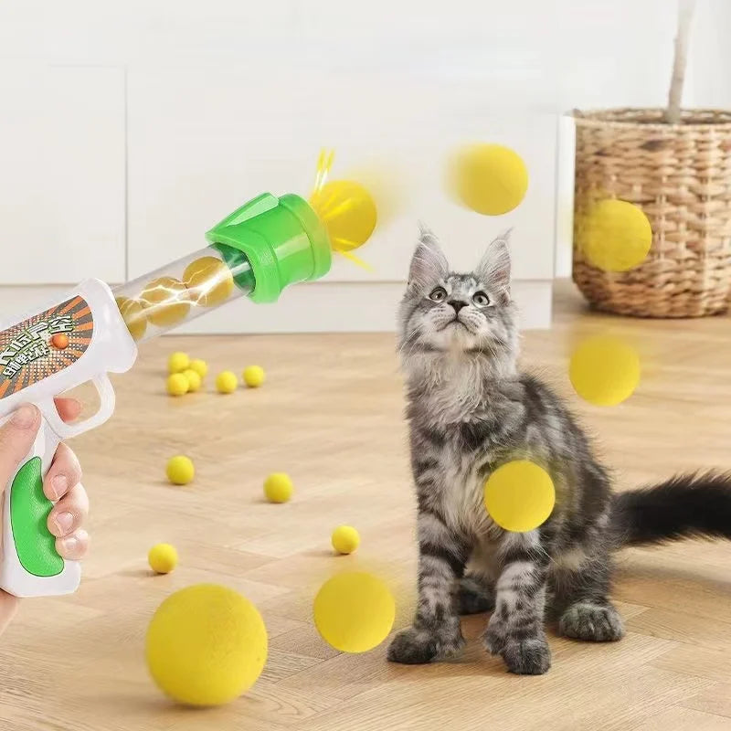 Launch Training Cat Toys Interactive Shooter Gun Teaser Plush Ball Cats Creative Games Stretch Pompoms Gato Supplies