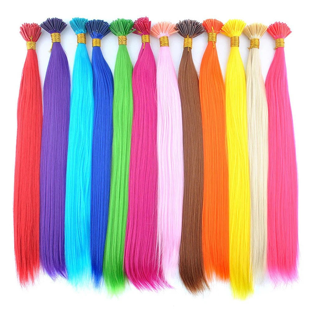 Synthetic I Tip Colored Feather Hair Extensions 10 to 50 Strands Pack Solid Color High Temperature Fiber Wig Accessories